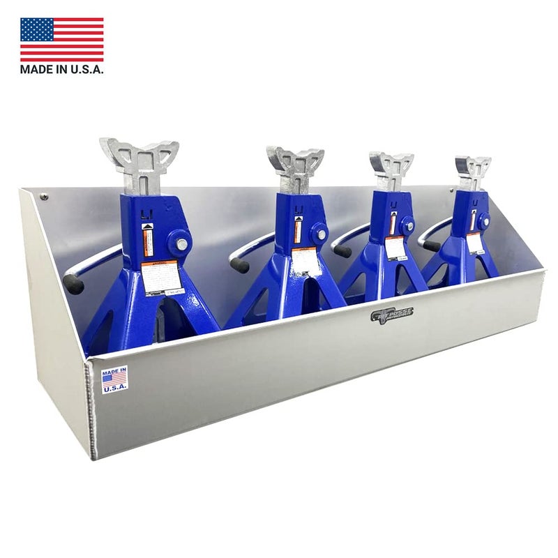 Pit Posse 449 Jack Stand Rack Holder Shelf for Trailer Garage - Made in USA - Aluminum Storage Enclosed Race Car Trailer Garage Shop Accessory Organizer Holds up to 4 Jack Stands 34 x 9 x 10 (Silver) - Image 2